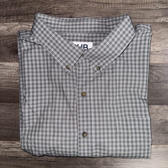 Harbor Bay Shirt Mens 3XL Gray/White Plaid Short Sleeve Button Down Classic - Picture 1 of 4